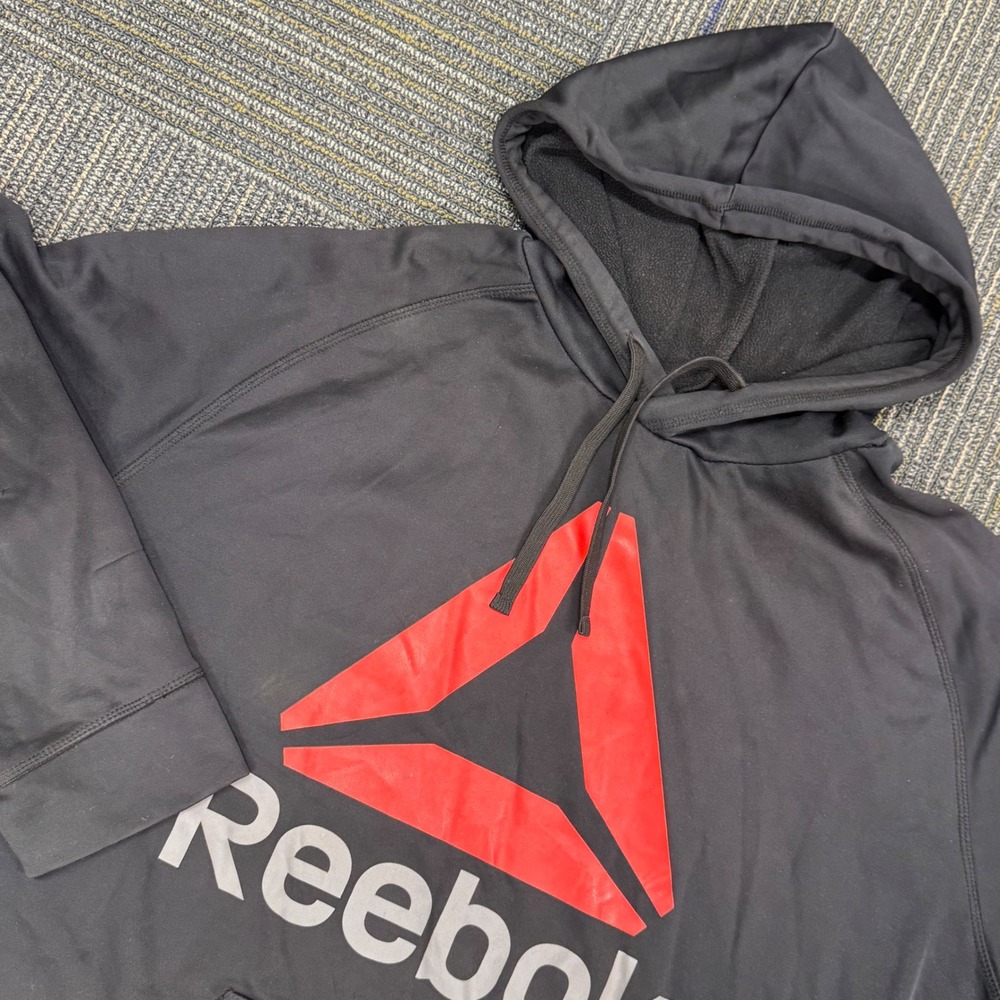 Reebok Hoodie Mens 3XL‎ Black Red Logo Pullover Sweatshirt Activewear